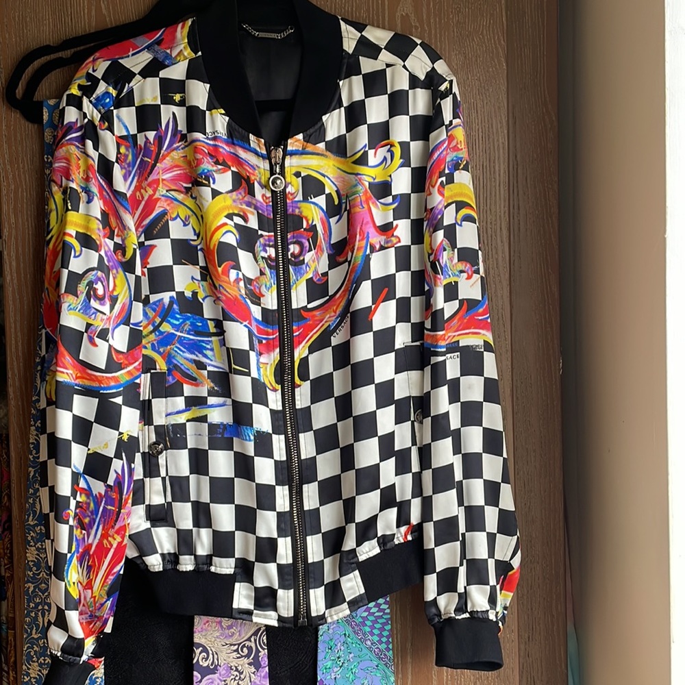 2014 Versace Checkered multicolor Baroque Graffiti print jacket with Medusa pull